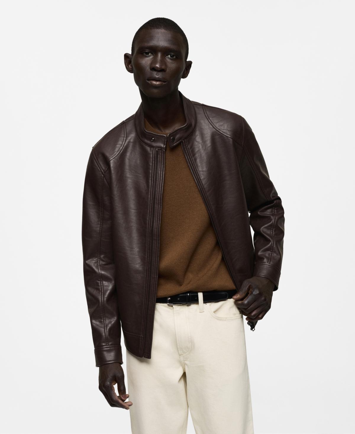 Mango Mens Zip-Up Leather-Effect Jacket Product Image