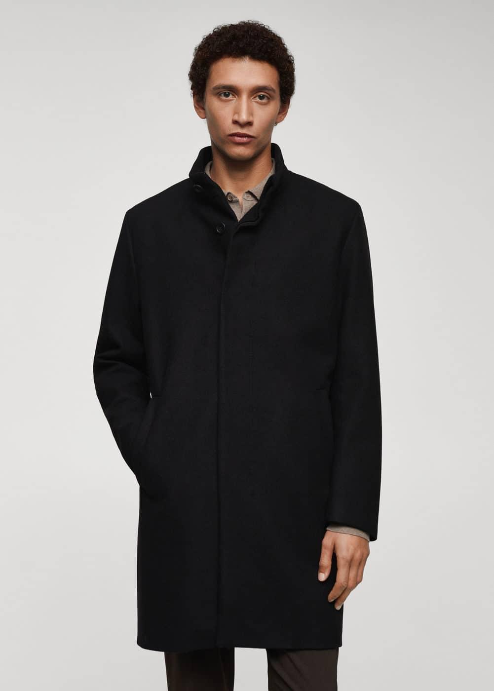 MANGO MAN - Wool funnel neck coat blackMen Product Image