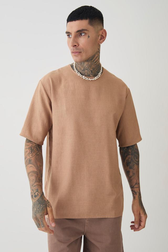 Tall Oversized Linen T-shirt | boohooMAN USA Product Image