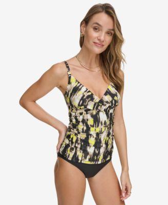 Dkny Womens Twist Front V Neck Tankini Classic Mid Rise Bottoms Product Image