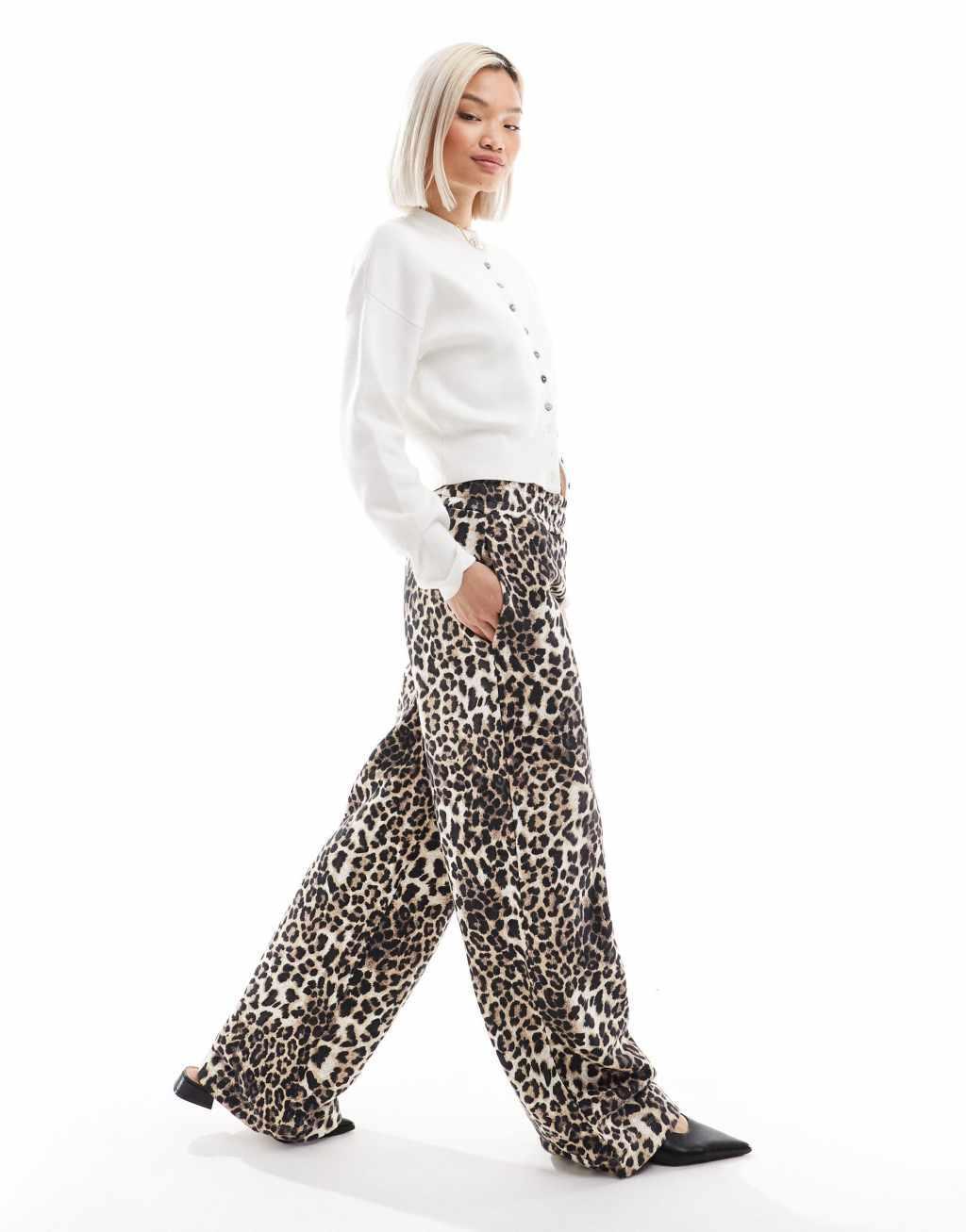 ASOS DESIGN heavyweight loopback wide leg sweatpants in leopard print product image