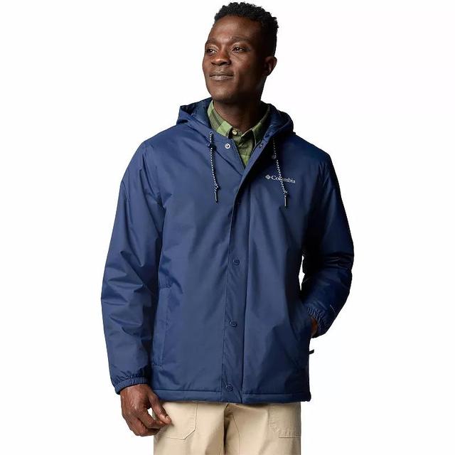 Mens Columbia Cedar Cliff II Hooded Snap Front Insulated Jacket Dark Grey Product Image