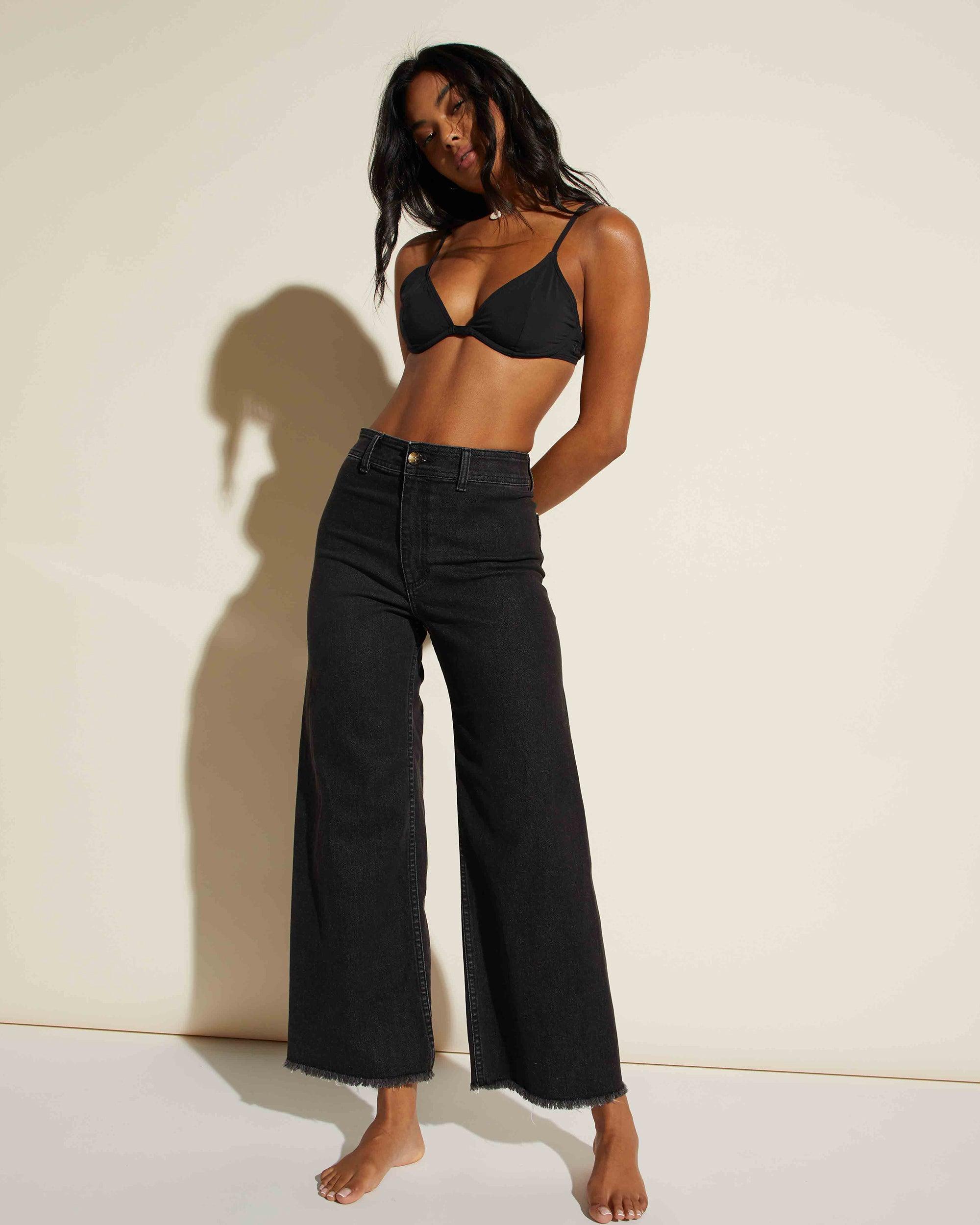 Free Fall Wide-Leg Pants - Black Rinse Female Product Image