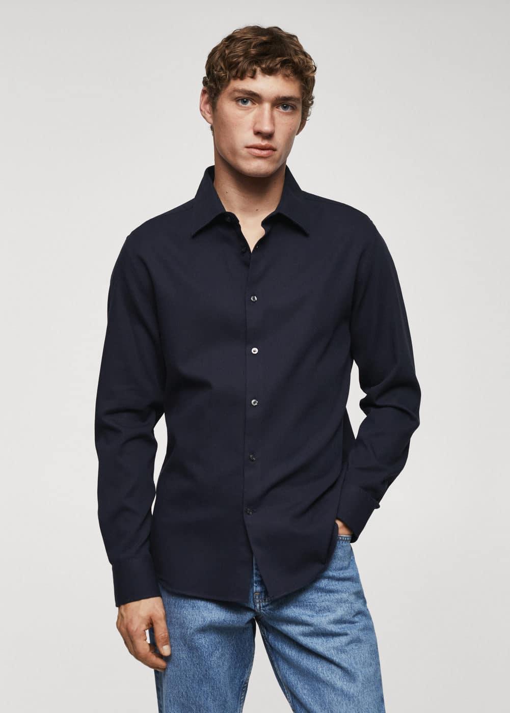 MANGO MAN - Slim-fit cotton structured shirt navyMen Product Image