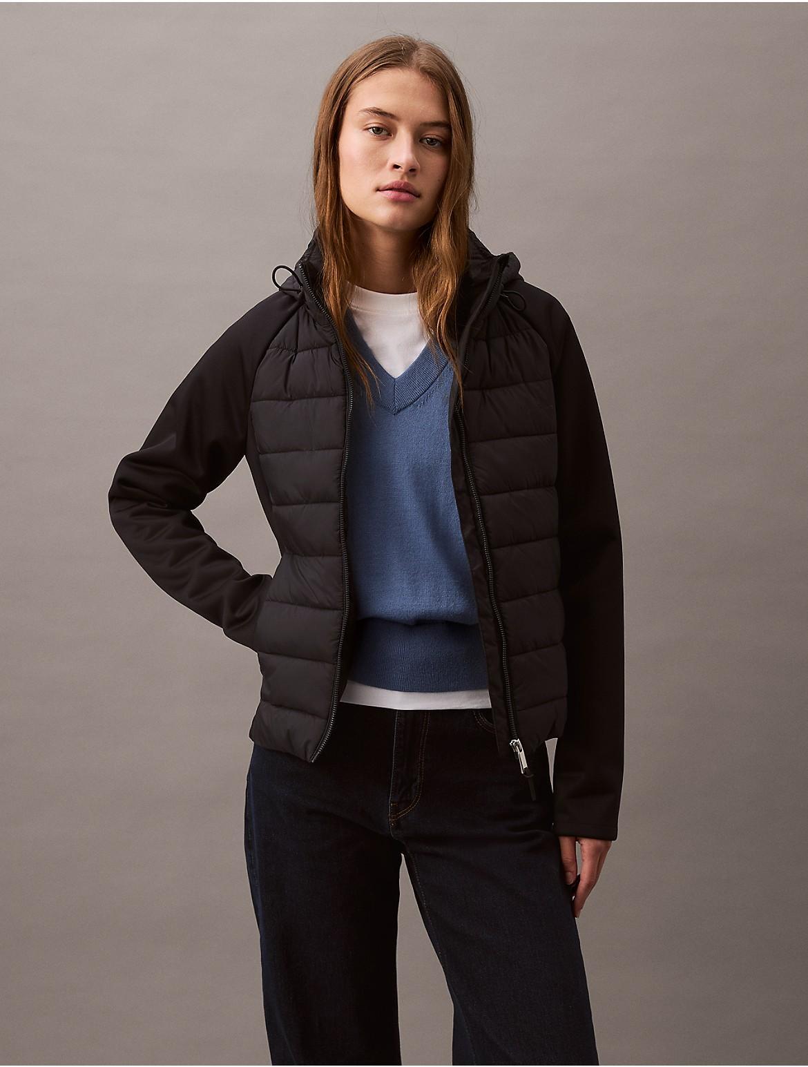 Calvin Klein Womens Mixed Media Puffer Jacket - Black - XS Product Image