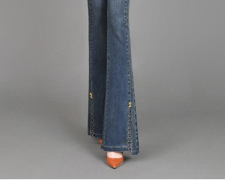 High Waist Washed Bootcut Jeans Product Image