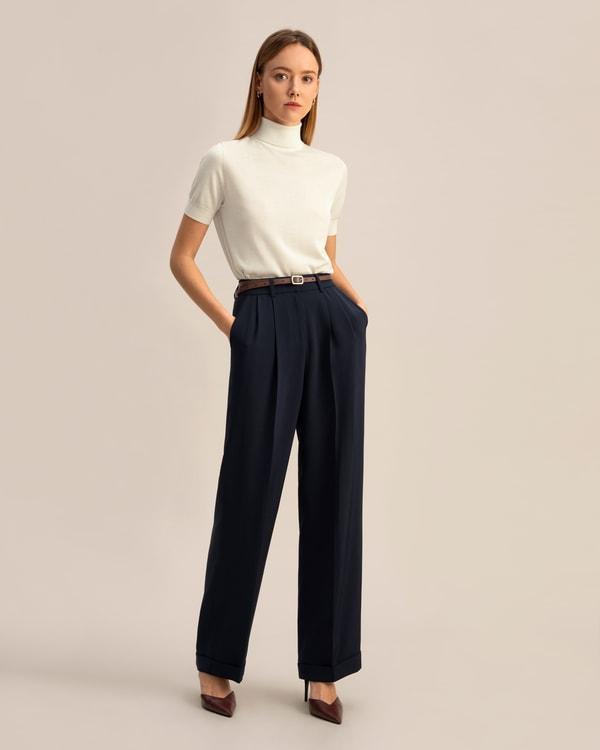 Timeless Pleated Wide-Leg Dense Silk Trousers Product Image