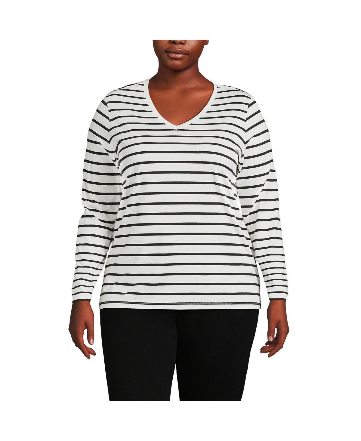 Lands End Plus Size Relaxed Supima Cotton Long Sleeve V-Neck T-Shirt Product Image