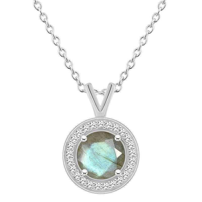 Cultured Freshwater Pearl & Diamond (1/8 ct. t.w.) Halo Pendant Necklace in Sterling Silver (Also in Onyx & Labradorite) - Turquoise Product Image