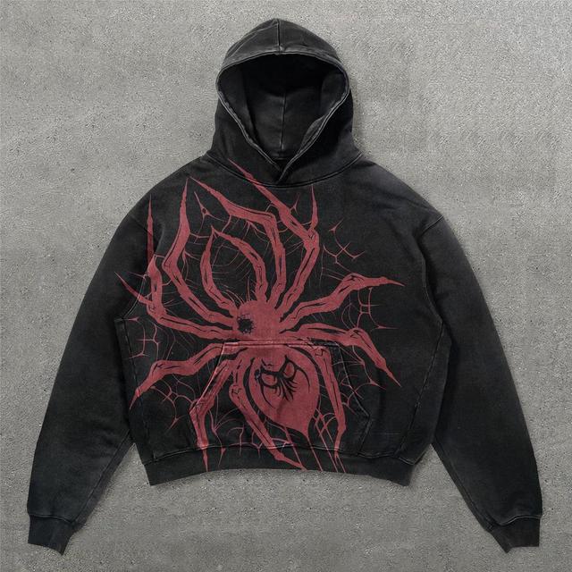 Spider Graphic Acid Washed Oversized Hoodie Product Image