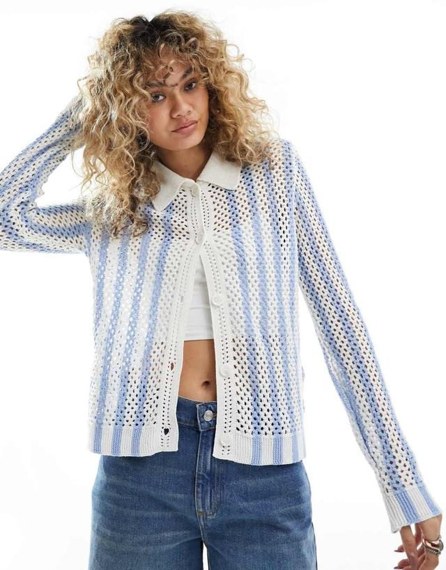 ONLY open knit cardigan in blue stripe   Product Image