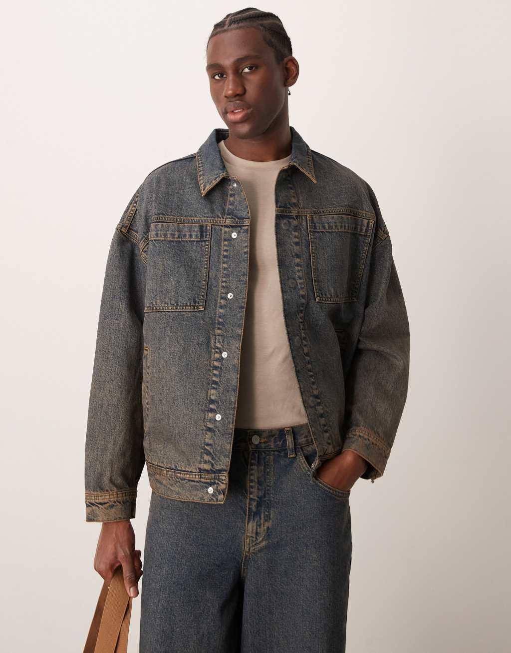 ASOS DESIGN jacket in washed gray - part of a set Product Image