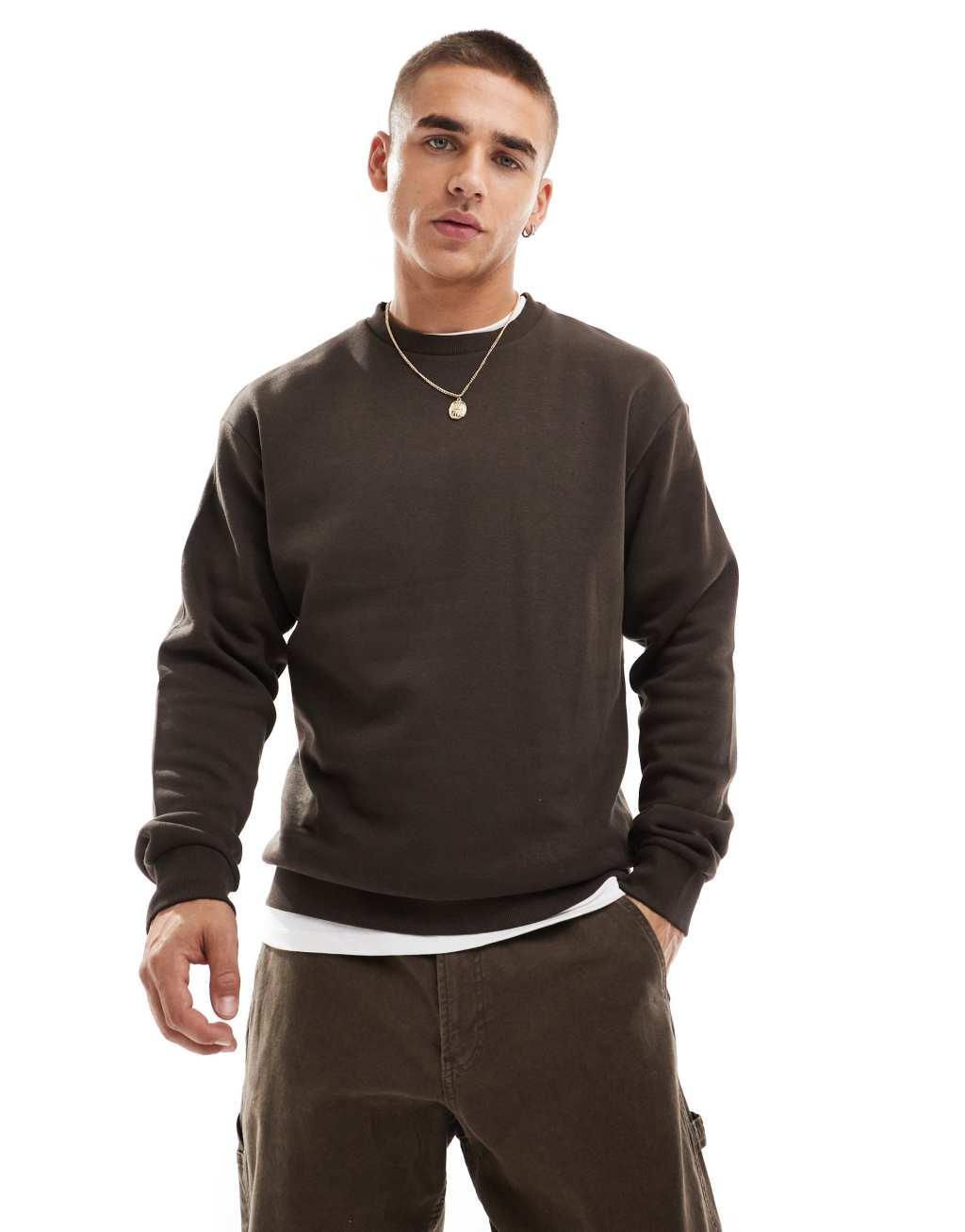 Jack & Jones oversized crew neck sweatshirt in brown Product Image