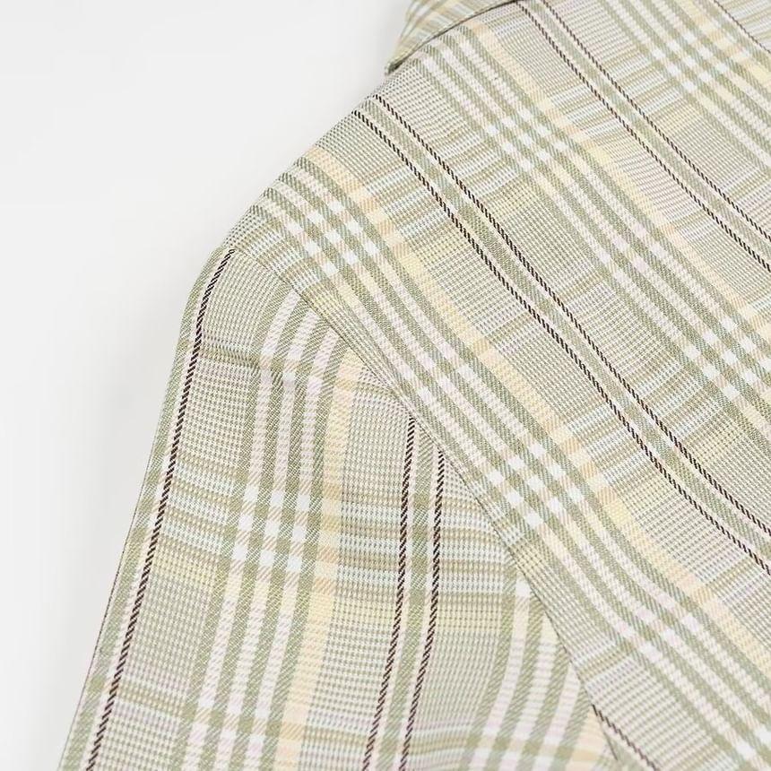 Notch Lapel Plaid Double Breasted Blazer Product Image