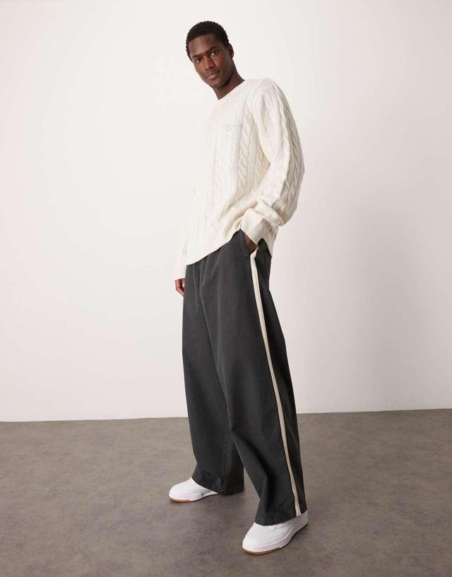 ASOS DESIGN oversized balloon pants with side stripe in charcoal Product Image