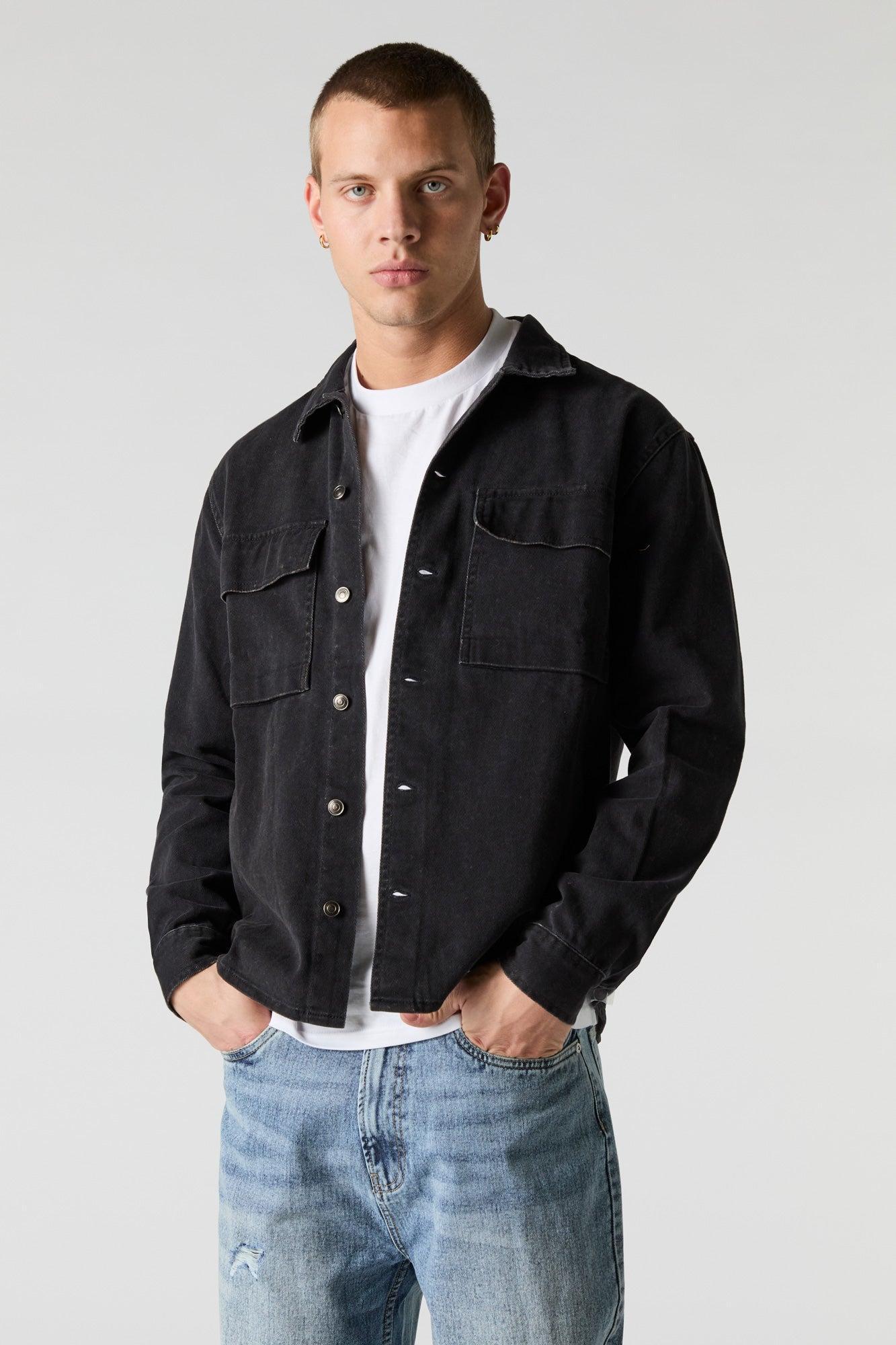 Denim Wash Collared Button-up Top Male Product Image