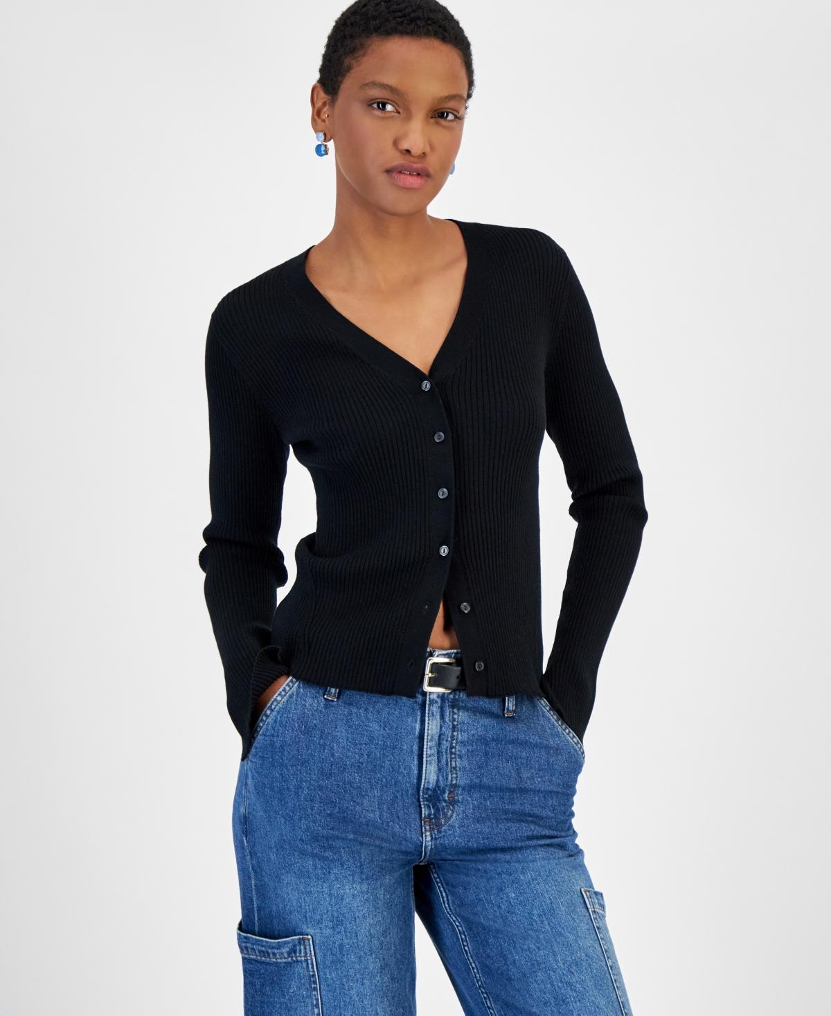 On 34th Womens V-Neck Ribbed Cardigan, Created for Macys Product Image