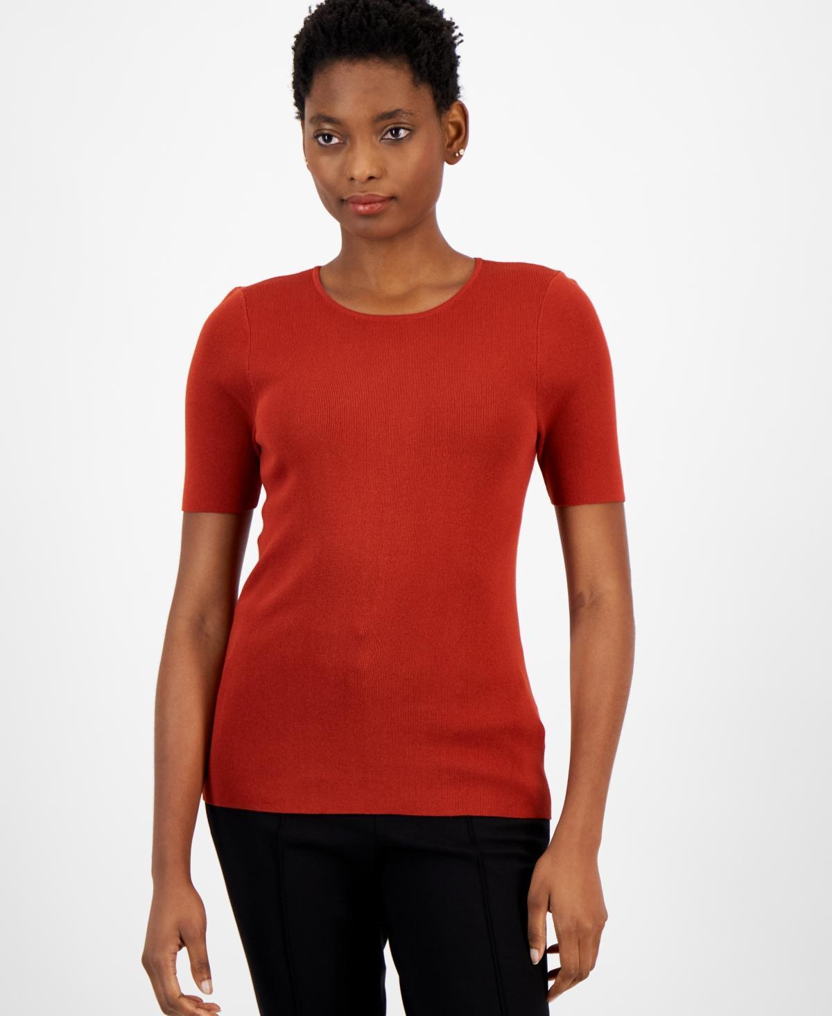 Tahari Asl Womens Short-Sleeve Ribbed Top Product Image