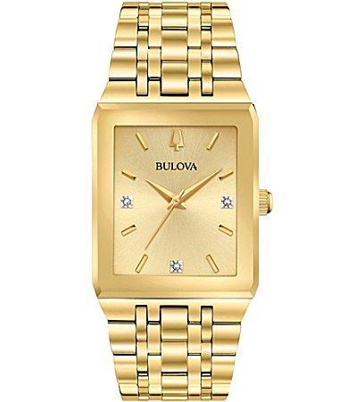 Bulova Modern Quadra Collection Mens Analog Gold Tone Stainless Steel Bracelet Watch Product Image