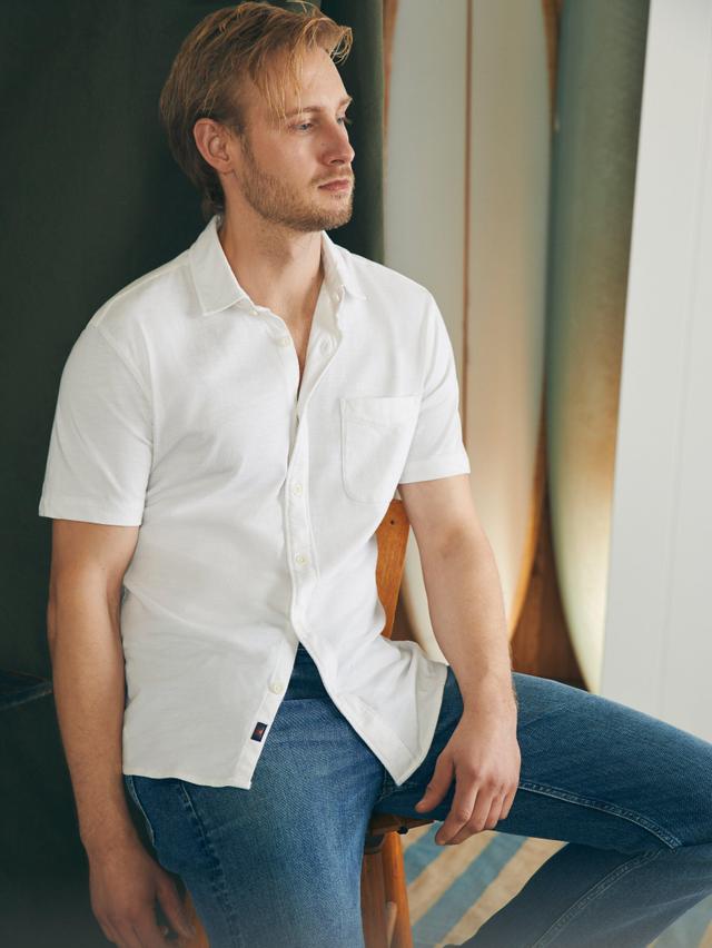 Short-Sleeve Sunwashed Knit Shirt (Single Pocket) - White Male Product Image