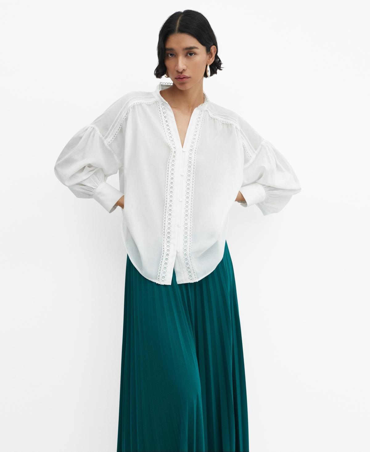 MANGO - Cotton blouse with openwork detail whiteWomen Product Image