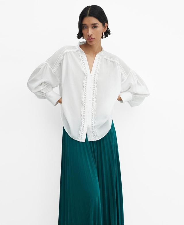 MANGO - Cotton blouse with openwork detail whiteWomen Product Image