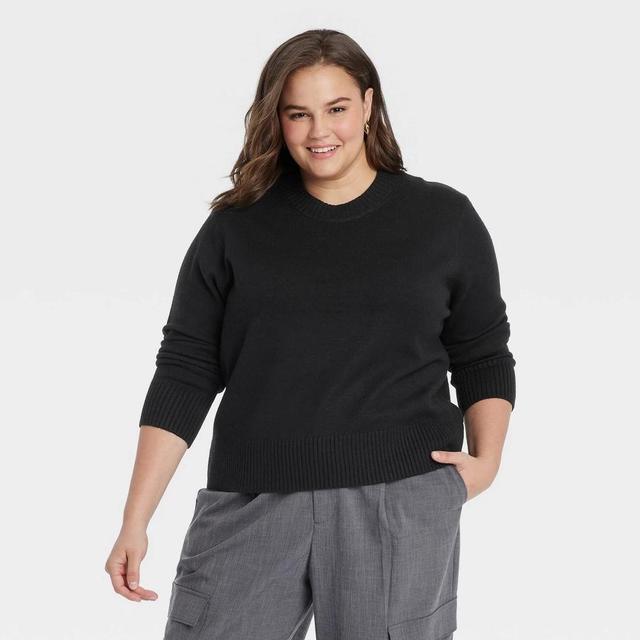 Womens Crewneck Pullover Sweater - A New Day Black XXL Product Image