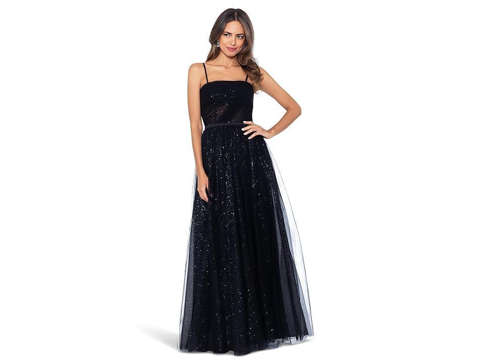 Betsy & Adam Long Glitter Mesh Ballgown Women's Dress product image