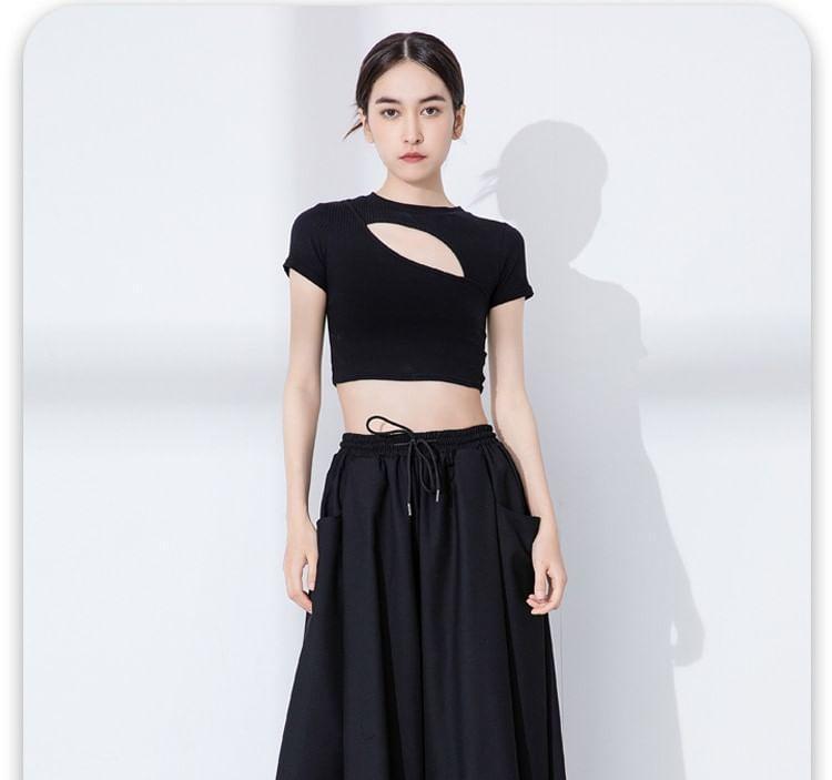 Drawstring Waist Plain Cropped Culottes Product Image