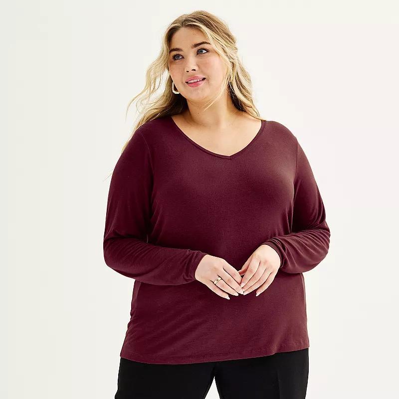 Womens Nine West V-Neck Long Sleeve Tee Maddie Purple Product Image