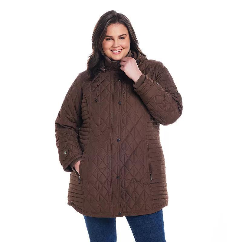 Plus Size Weathercast Hooded Quilted Walker Jacket, Womens Grey Product Image