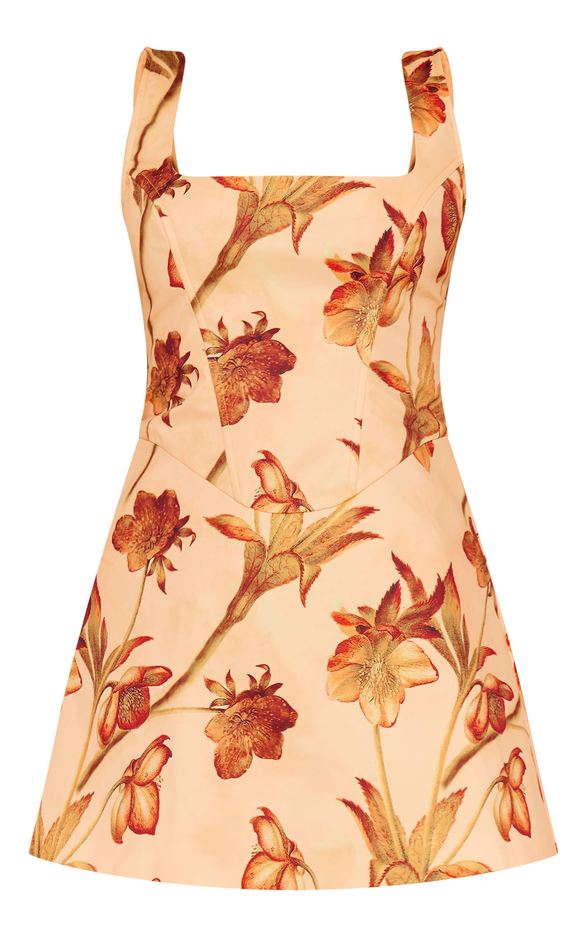 Nude Floral Corset A Line Shift Dress Product Image