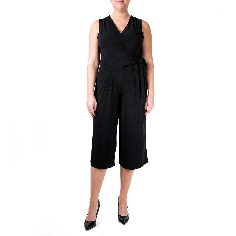 Womens Nina Leonard Wide-Leg Capri Jumpsuit Dark Red Product Image