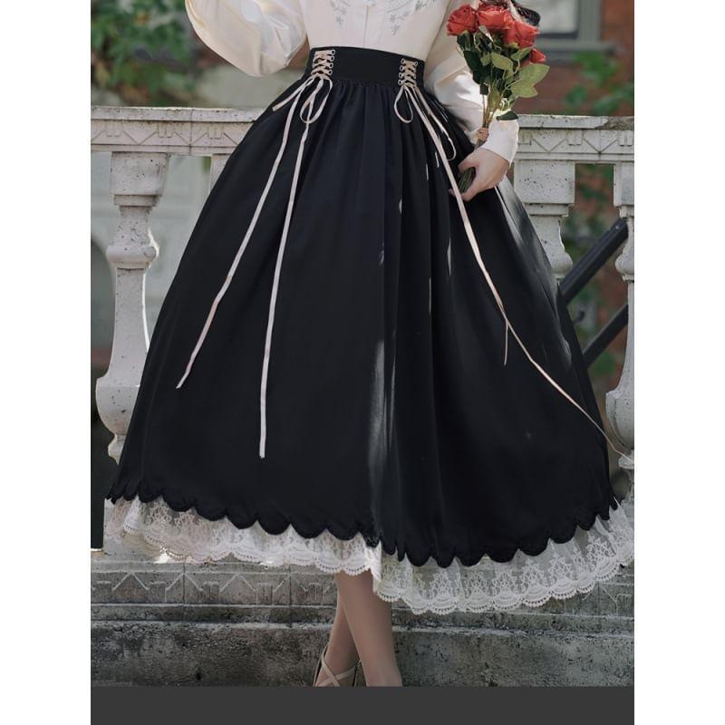 Traditional Chinese Long-Sleeve Shirt / High Waist Maxi Skirt / Set Product Image