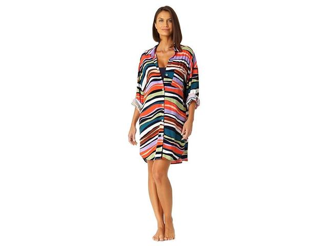 Anne Cole Boyfriend Button-Down Cover-Up Shirt (Multicolor) Women's Swimwear Product Image