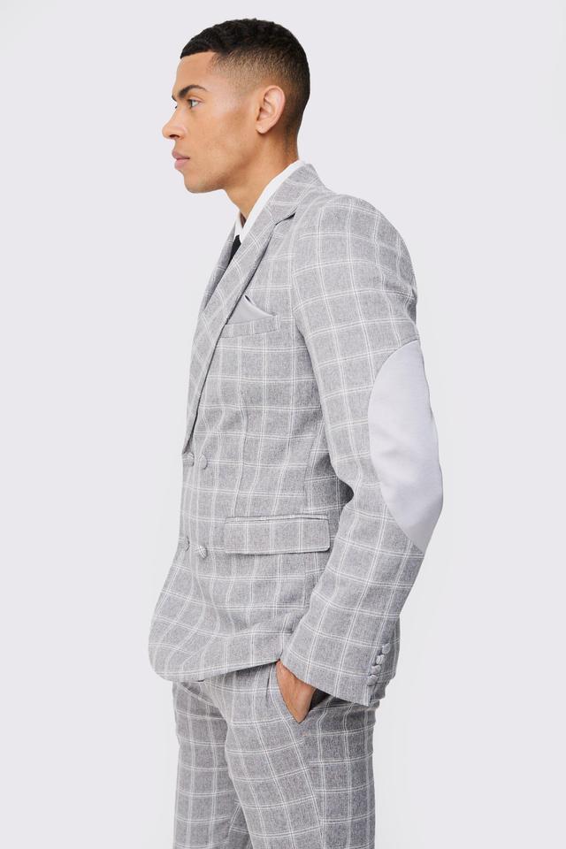 Herringbone Plaid Contrast Sleeve Panel Fitted Blazer | boohooMAN USA Product Image