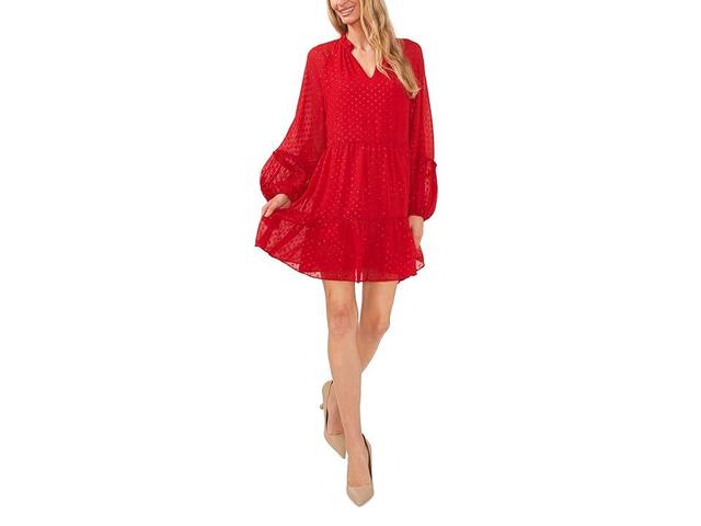 CeCe Long Sleeve Split-Neck Tiered Dress (Glamour ) Women's Clothing Product Image