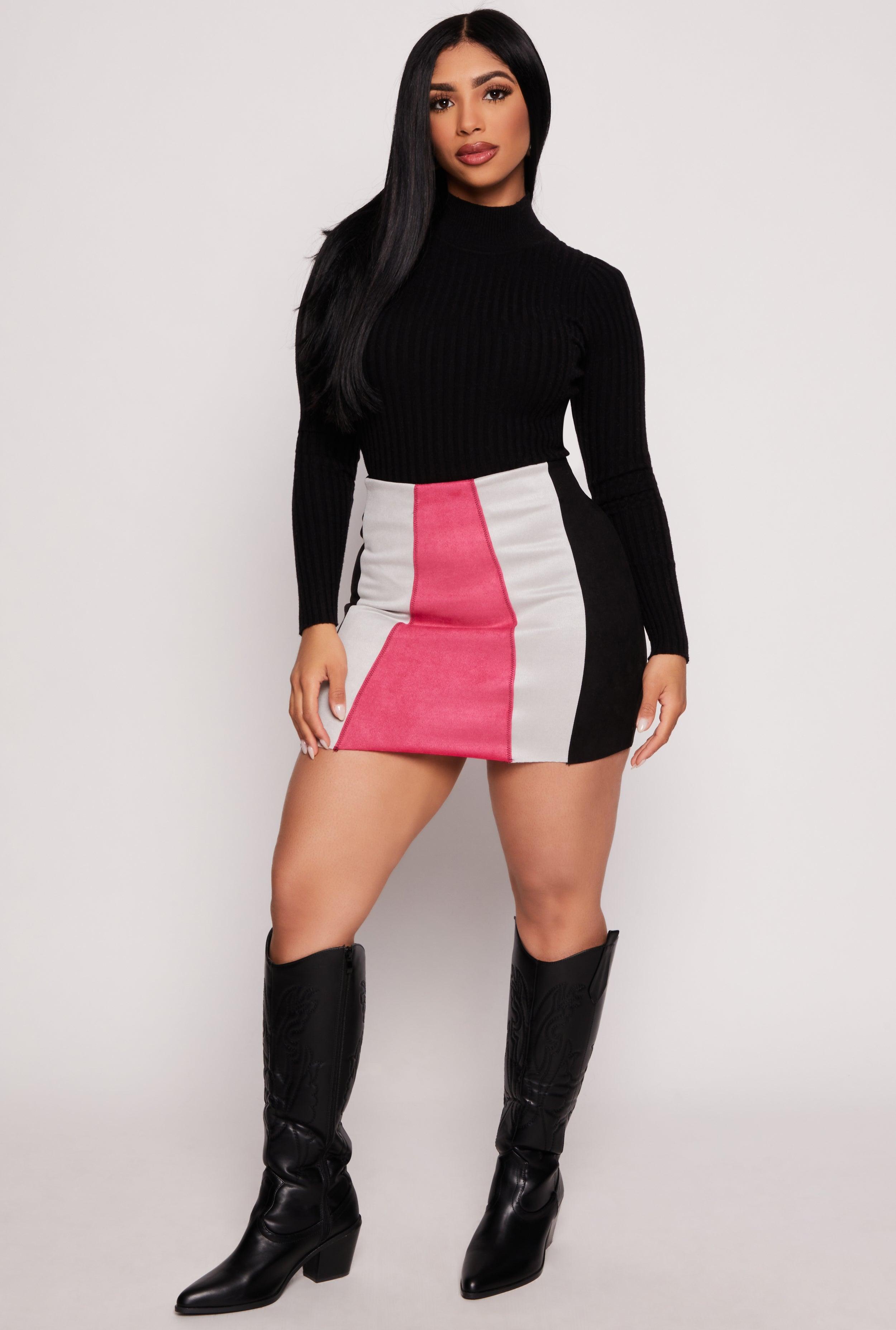 Womens Faux Suede Color Block Pencil Skirt Product Image