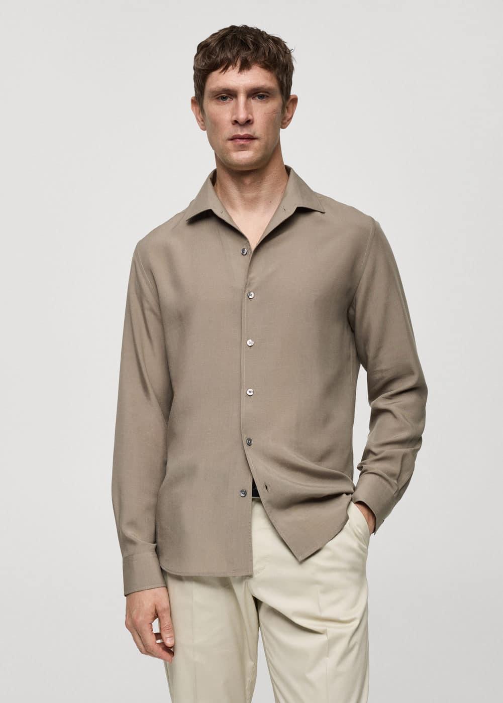 Mango Mens Lyocell Shirt Brown Product Image