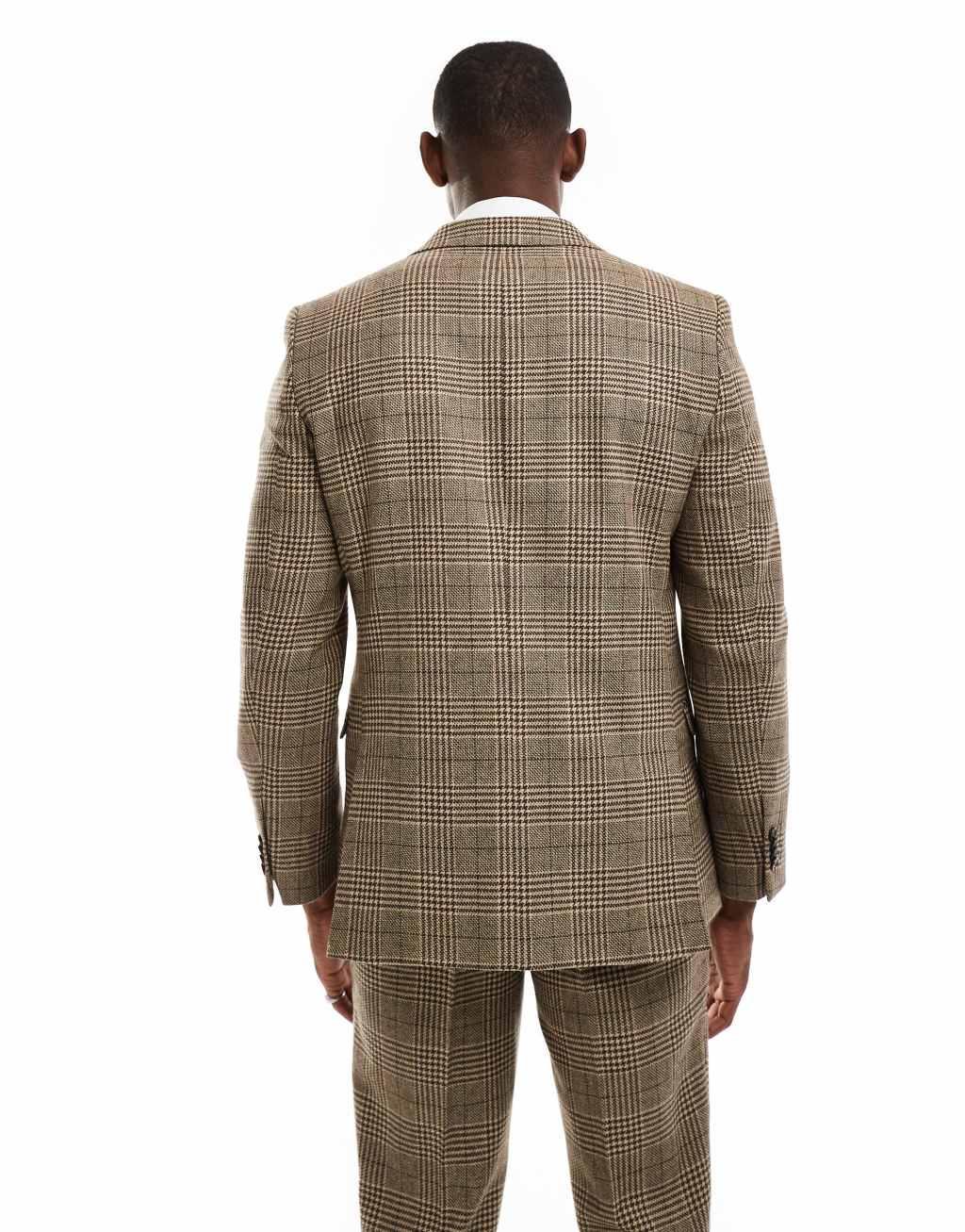 Shelby and Sons double breasted tweed slim blazer in brown check - part of a set Product Image