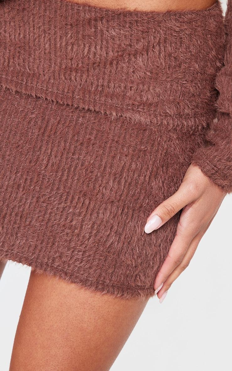 Chocolate Fluffy Fold Over Mini Skirt Product Image