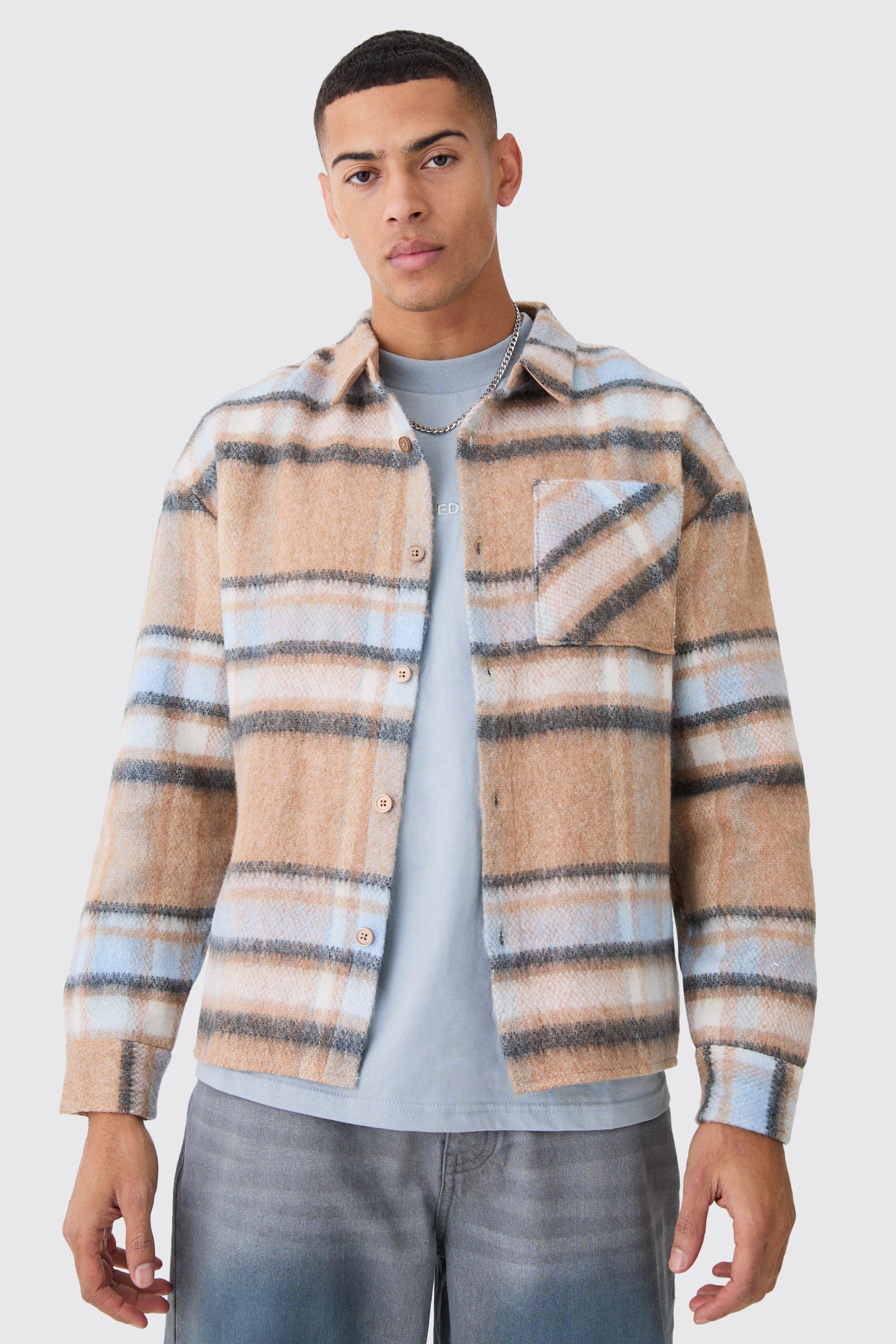 Extreme Heavy Brushed Plaid Boxy Overshirt | boohooMAN USA Product Image