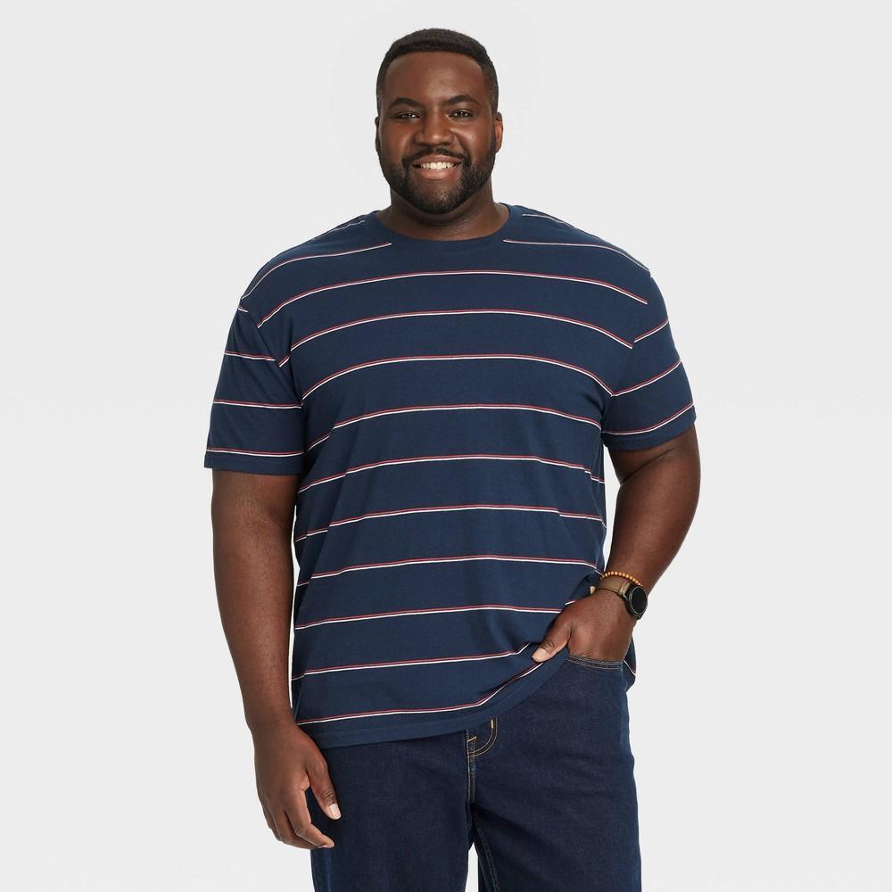 Mens Big & Tall Standard Fit Striped Short Sleeve Crewneck T-Shirt - Goodfellow & Co Blue 3XLT Product Image