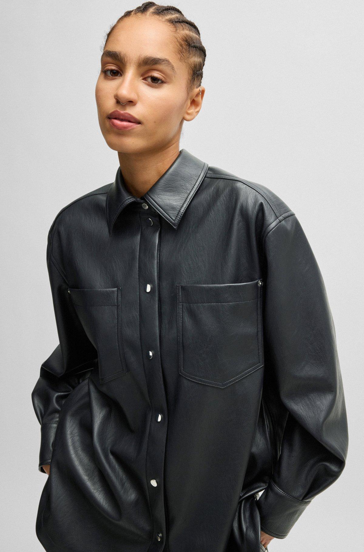 Faux-leather overshirt with patch pockets Product Image