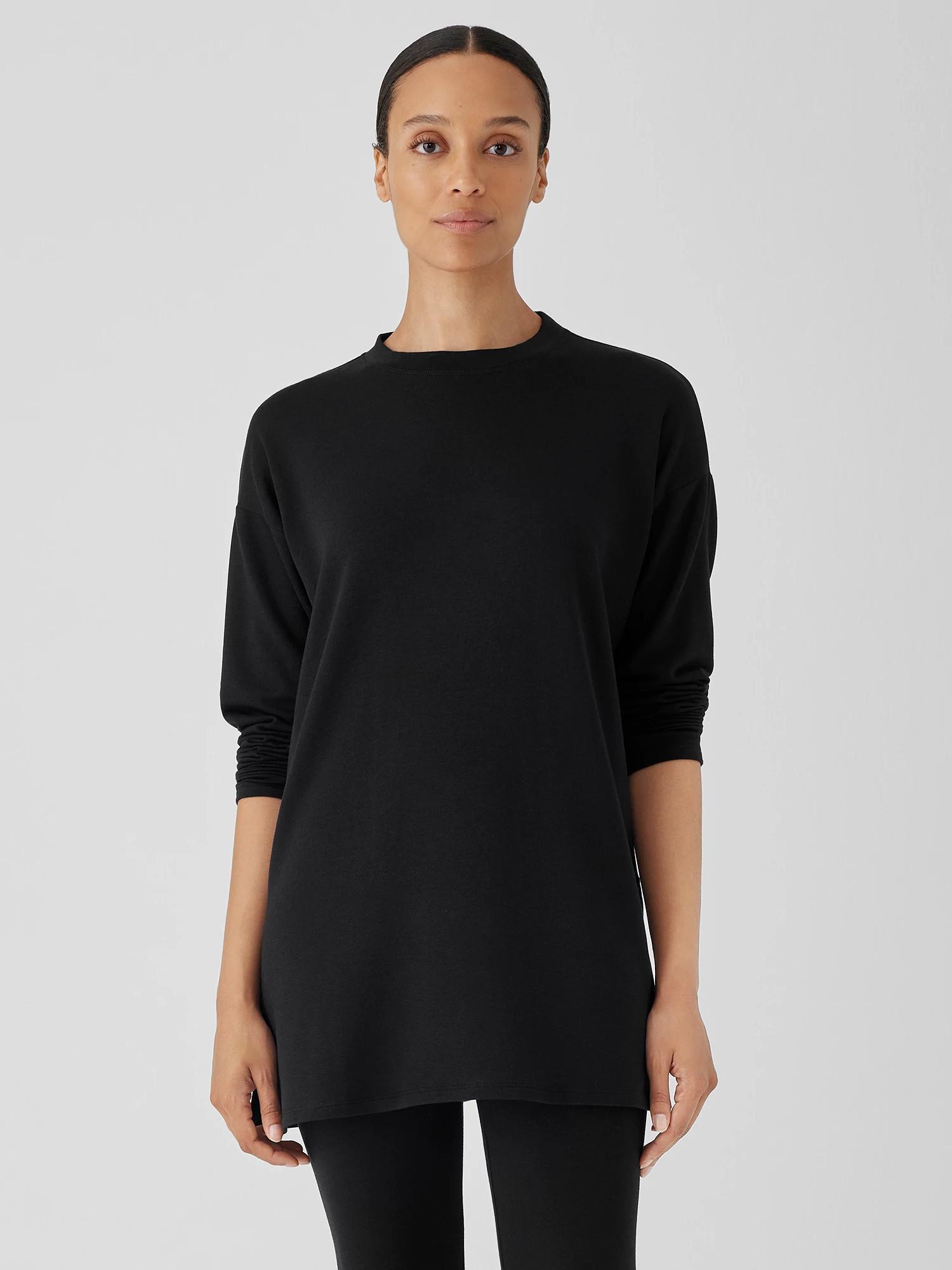 EILEEN FISHER Cozy Brushed Terry Hug Crew Neck Long Topfemale Product Image