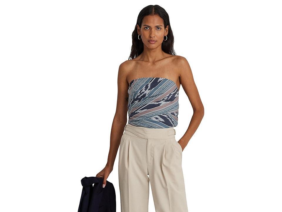 LAUREN Ralph Lauren Geo Stripe Cotton Strapless Blouse (Navy Multi) Women's Clothing Product Image