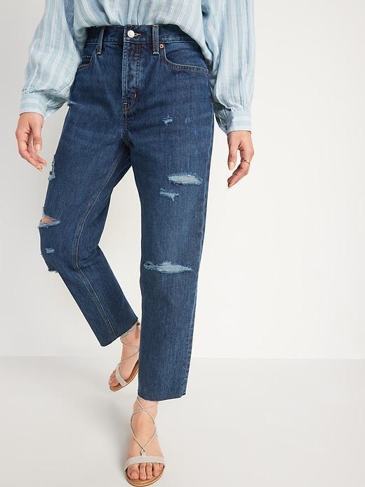 High-Waisted Button-Fly Slouchy Straight Crop Jeans Product Image