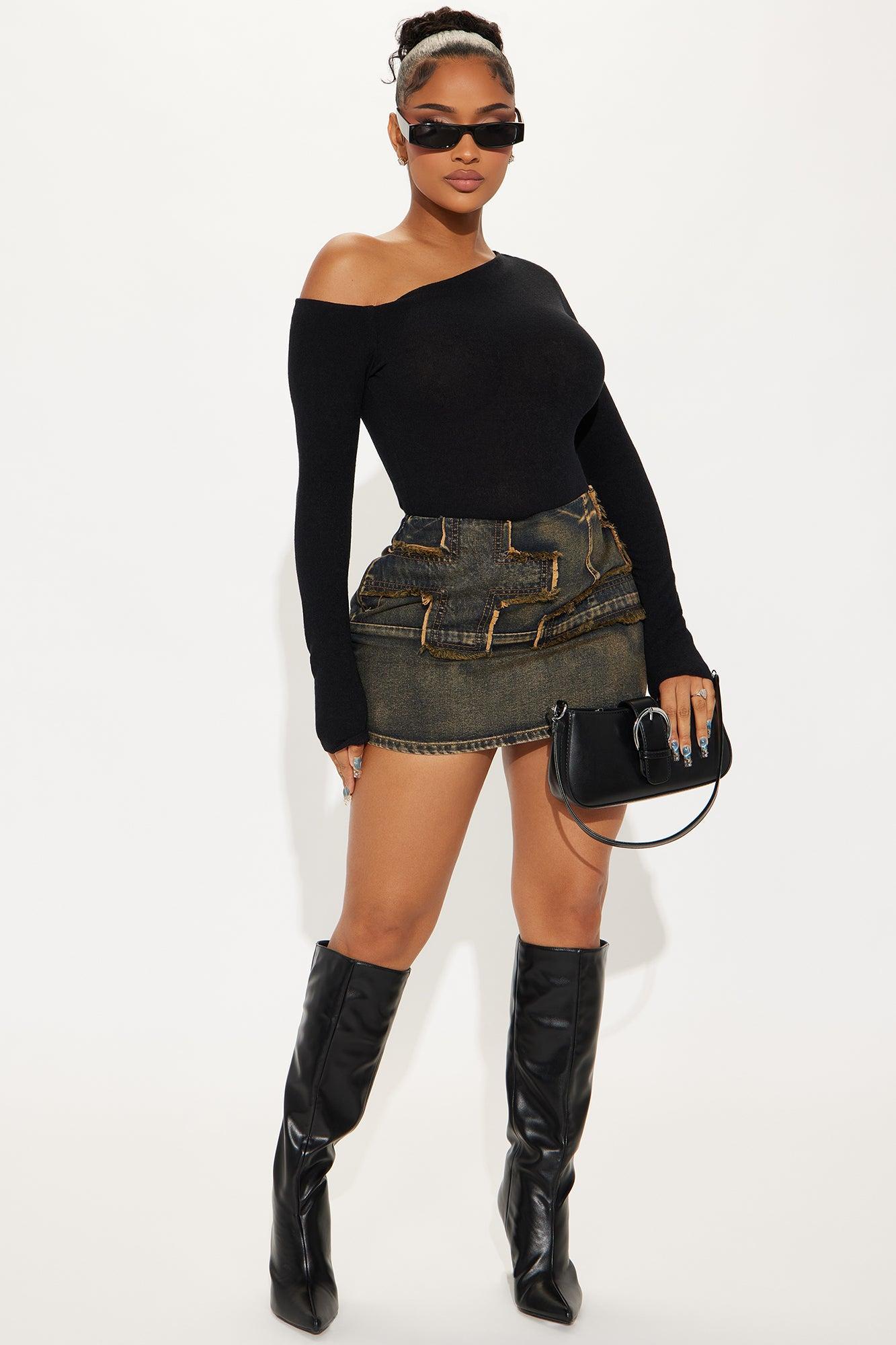 Keep Your Secrets Mini Skirt - Black Wash Product Image