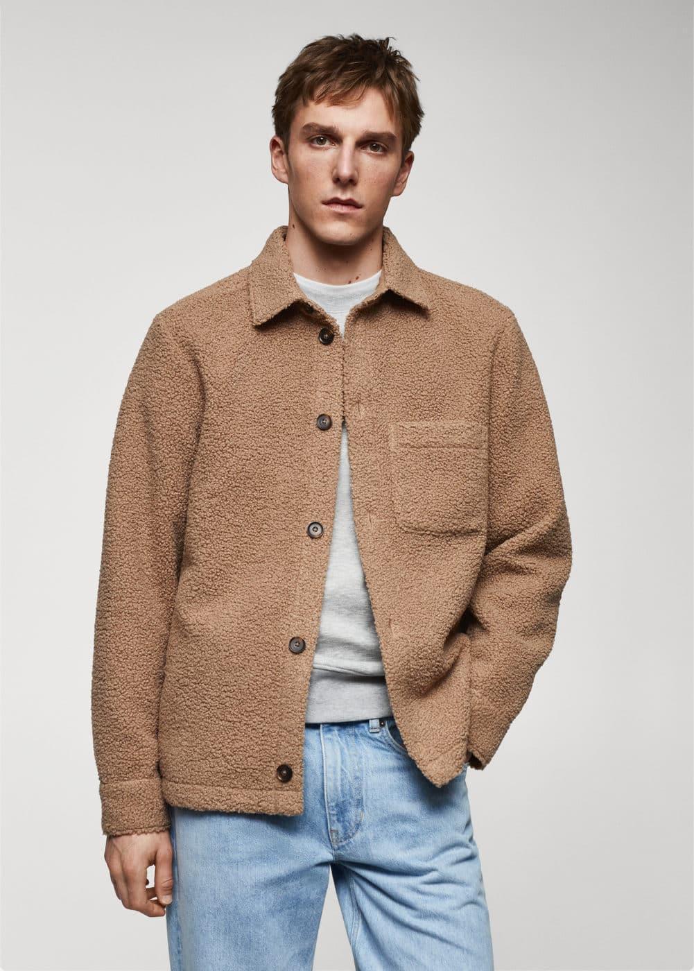 MANGO MAN - Shearling overshirt with pocket medium brownMen Product Image