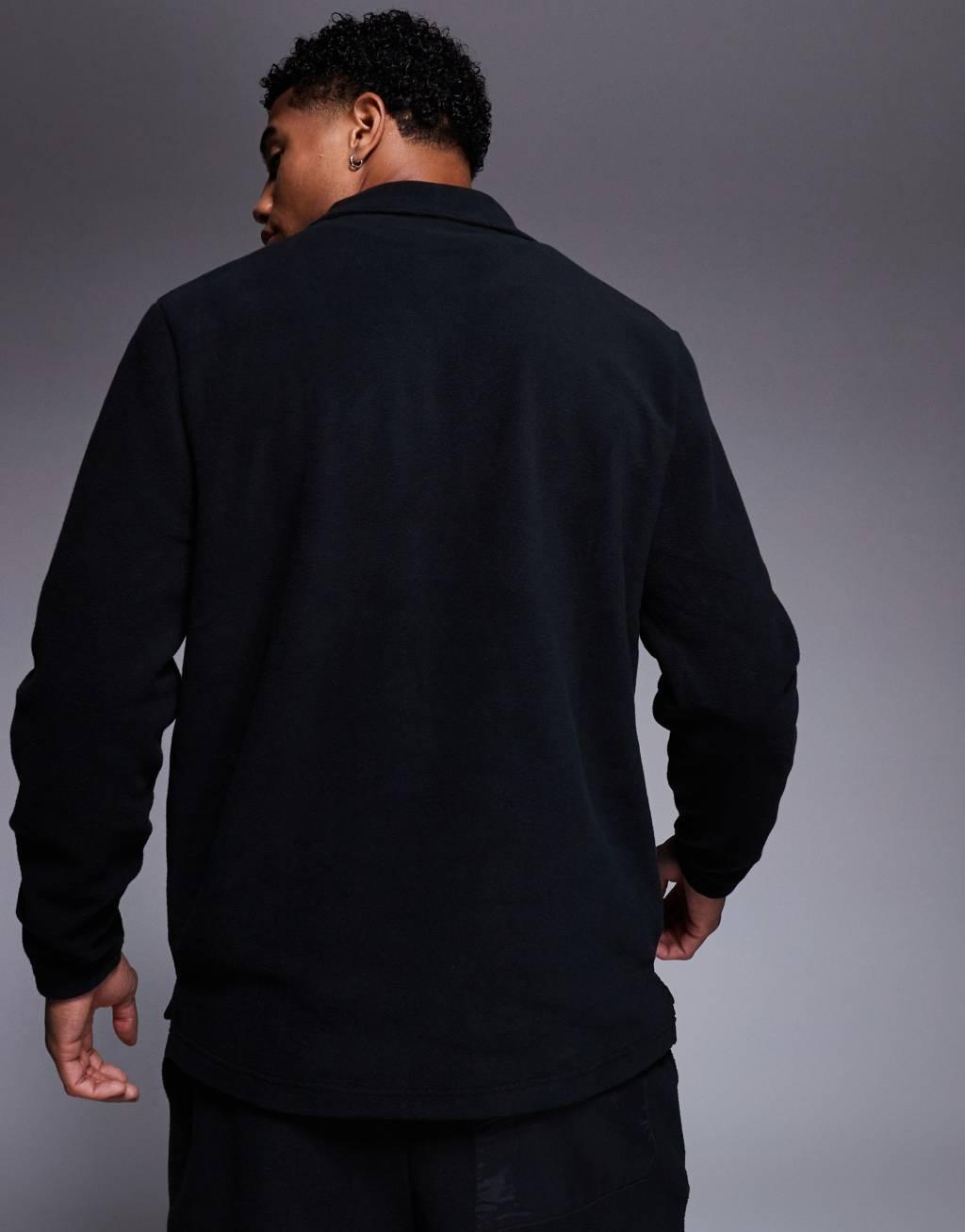 ASOS DESIGN fleece sweatshirt with half zip and collar in navy Product Image